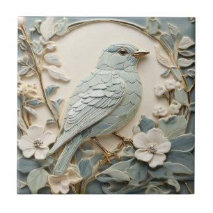 Art Nouveau Imitats Relief Bluebird Bird Right Min Fliese