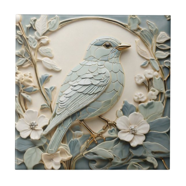 Art Nouveau Imitats Relief Bluebird Bird Right Min Fliese (Vorderseite)