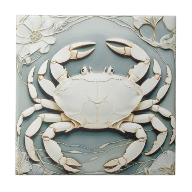 Art Nouveau Imitats Relief Dusty Blue Ocean Crab Fliese (Vorderseite)