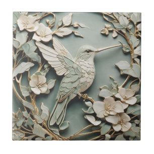 Art Nouveau Imitats Relief Hummingbird Bird Minze Fliese