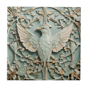 Art Nouveau Imitats Relief Links Bird Pastel Minze Fliese