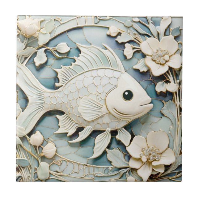 Art Nouveau Imitats Relief Ocean Fish Direkt gegen Fliese (Vorderseite)