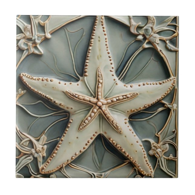 Art Nouveau Imitats Relief Ocean Starfish Sea Star Fliese (Vorderseite)