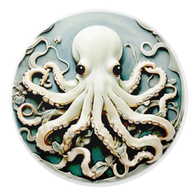 Art Nouveau Imitats Relief Octopus - Ocean Sea Lif Keramikknauf (Vorderseite)