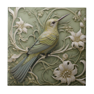 Art Nouveau Imitats Relief Sage Green Hummingbird Fliese