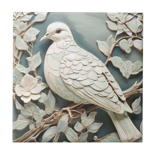 Art Nouveau Imitats Relief Taube Taube Bird Minze Fliese (Vorderseite)