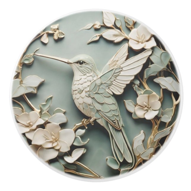 Art Nouveau Imitats Relief Verlassen Hummingbird B Keramikknauf (Vorderseite)