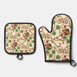 Art Nouveau-inspired floral design Ofenhandschuh & Topflappen-Set
