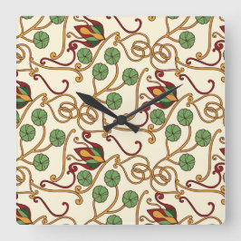 Art Nouveau-inspired floral design Quadratische Wanduhr