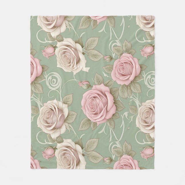 Art Nouveau Inspired Roses In Shades Of Dusty Pink Fleecedecke (Vorderseite)