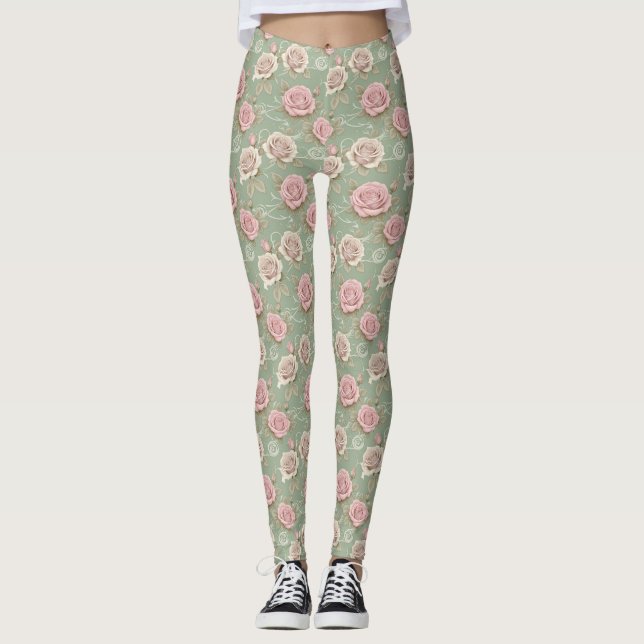 Art Nouveau Inspired Roses In Shades Of Dusty Pink Leggings (Vorderseite)