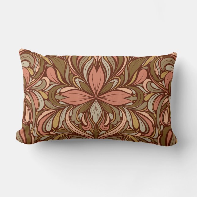Art Nouveau Inspiriert Brown, Peach, Sage Lendenkissen (Vorderseite)
