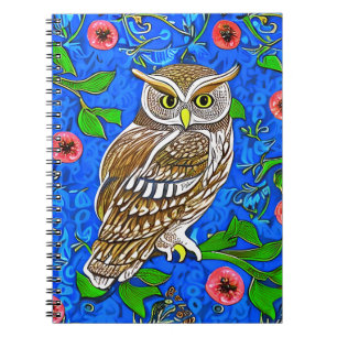 Art Nouveau Inspiriert Owl, Braun auf Cobalt Blue Notizblock