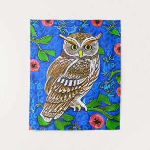Art Nouveau Inspiriert Owl, Braun auf Cobalt Blue Wandteppich
