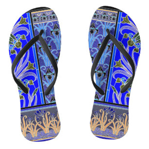 Art Nouveau Iris Blume elegante blaue Verneui Flip Flops