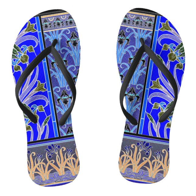 Art Nouveau Iris Blume elegante blaue Verneui Flip Flops (Fußbett)