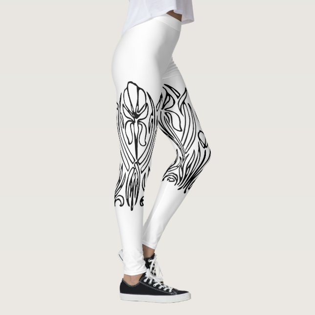 Art Nouveau Iris floral schwarz-weiß Leggings (Rechts)
