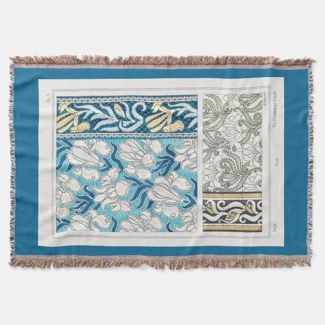 Art Nouveau Iris lila florale Textilkunst Decke (Vorderseite)