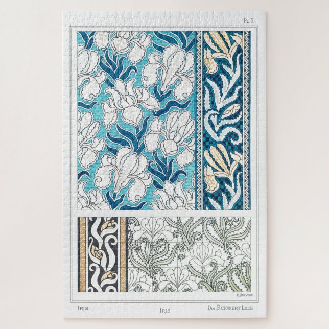 Art Nouveau Iris lila florale Textilkunst Puzzle (Vertikal)