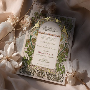 Art Nouveau Islamische Hochzeit Goldakzente Folieneinladung