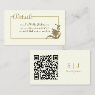 Art Nouveau Ivory and Gold Wedding Details w/QRC Begleitkarte