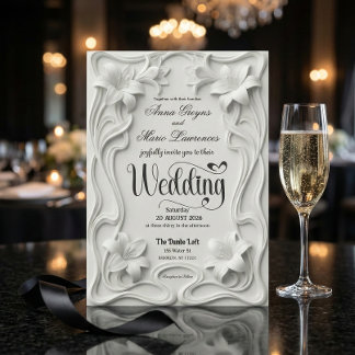 Art Nouveau Ivory Lily Faux Relief Garden Wedding Einladung