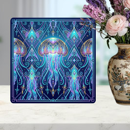Art Nouveau Jellyfish Cosmic Ocean Pattern Purple Fliese