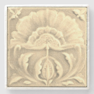 Art nouveau jugendstil Blumenfliese Gold Creme Steinuntersetzer