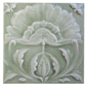 Art nouveau jugendstil Blumenglasur grau grün Fliese