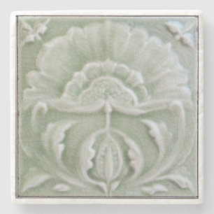 Art nouveau jugendstil Blumenglasur grau grün Steinuntersetzer