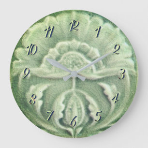 Art nouveau jugendstil flower tile crackle finish große wanduhr