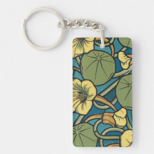 Art Nouveau Kapuzinerkresse Blau Gold floral Verne Schlüsselanhänger
