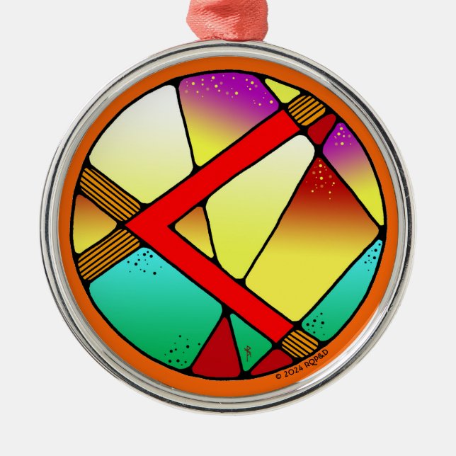 Art Nouveau Kenaz Rune of Creativity Ornament Aus Metall (Vorne)