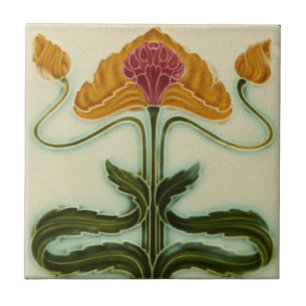 Art Nouveau Keramikfliese - Blumen