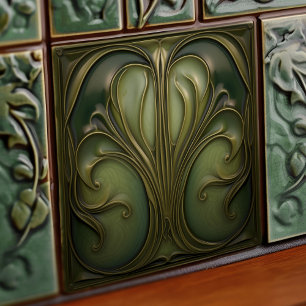 Art Nouveau-Keramikfliese Verdant Whirls Fliese
