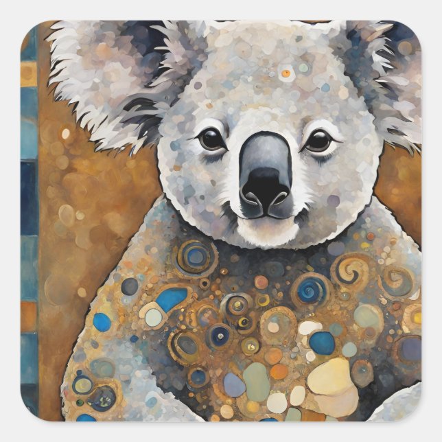 Art Nouveau Koala Bear Quadratischer Aufkleber (Vorderseite)