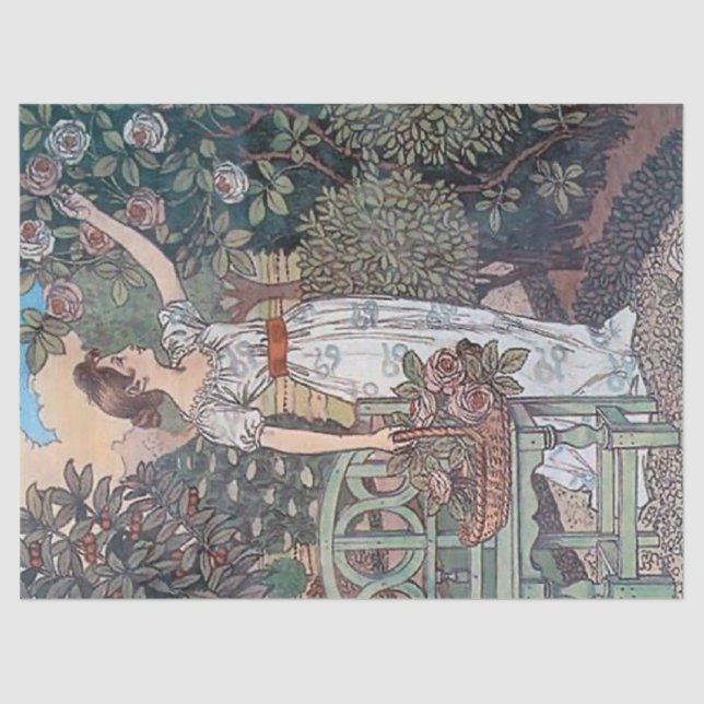 Art Nouveau Lady Garden Französisch Blume Decoupag Seidenpapier (Vorderseite)
