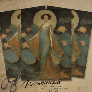 Art Nouveau Lady Portrait with Waterlilies Seidenpapier