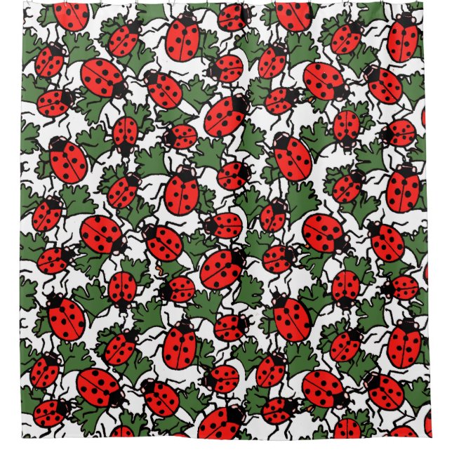 Art Nouveau Ladybug Insektenmuster Duschvorhang (Vorderseite)