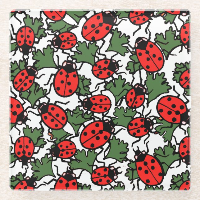 Art Nouveau Ladybug Insektenmuster Glasuntersetzer (Vorderseite)