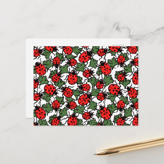 Art Nouveau Ladybug Insektenmuster Postkarte (Vorderseite/Rückseite Beispiel)