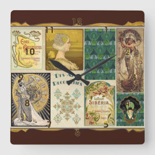 Art Nouveau Ladys Quadratische Wanduhr