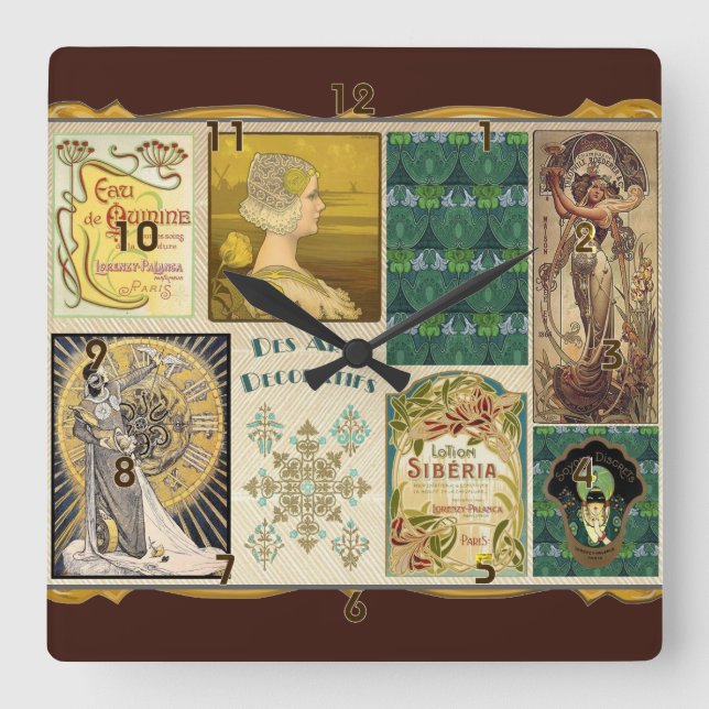 Art Nouveau Ladys Quadratische Wanduhr (Vorderseite)