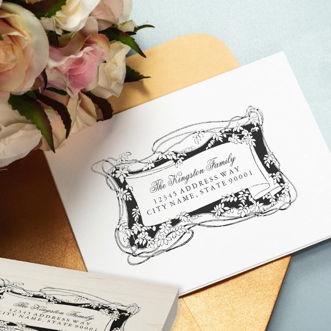 Art Nouveau Leafina Vines Adressetikett Gummistempel (Von Creator hochgeladen)