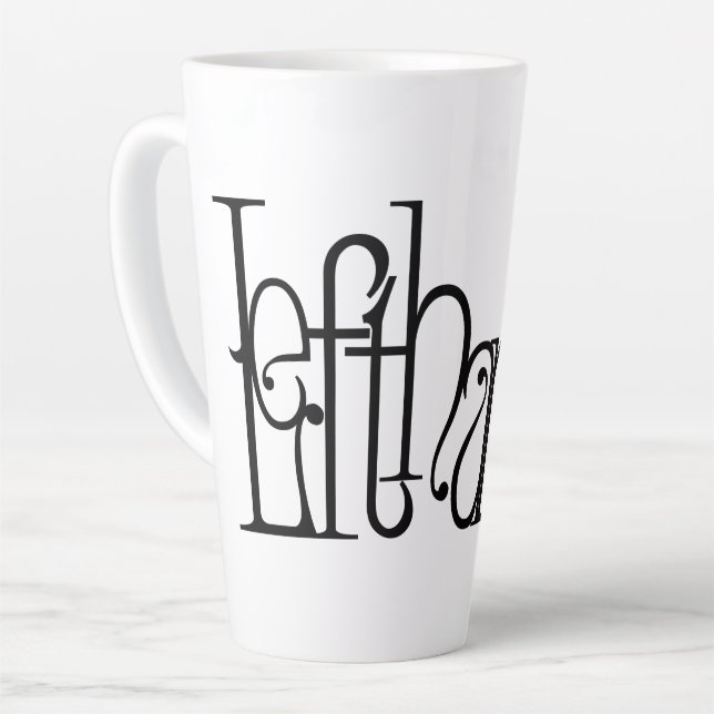 Art Nouveau Lefthanded Typografie Latte Tasse (Linke Ecke)