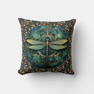 Art Nouveau Libelle auf Efeu-Wurfkissen Kissen
