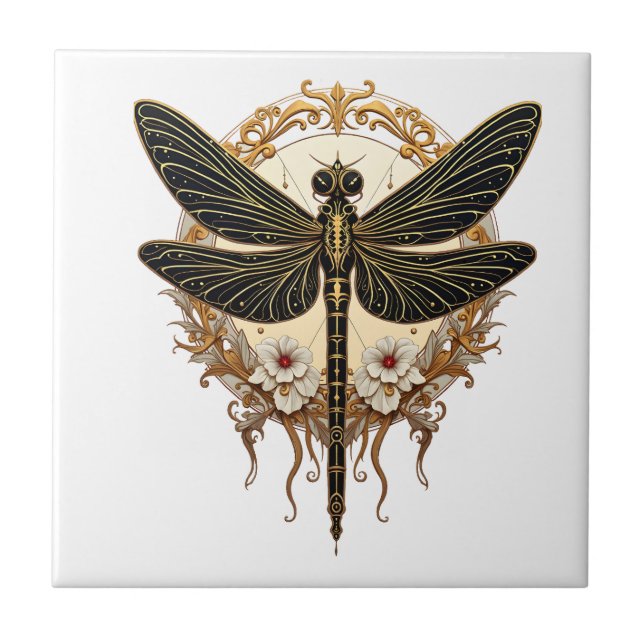 Art Nouveau Libelle Elegant Steampunk Fliese (Vorderseite)