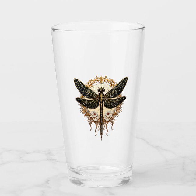 Art Nouveau Libelle Elegant Steampunk Glas (Vorderseite)