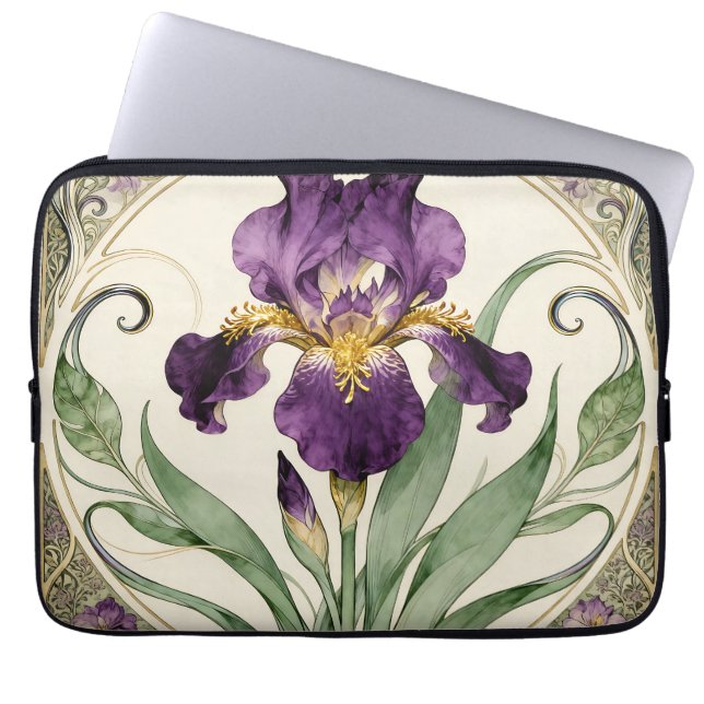Art Nouveau Lila Iris Laptopschutzhülle (Vorderseite)