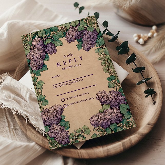 Art Nouveau Lilac Wedding RSVP Karte (Von Creator hochgeladen)